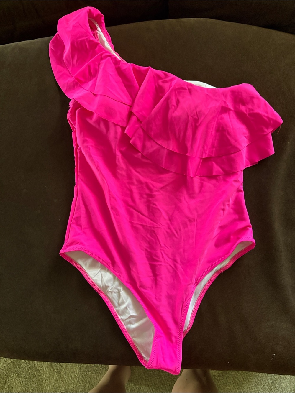One-Shoulder Ruffle Bright Pink Swimsuit